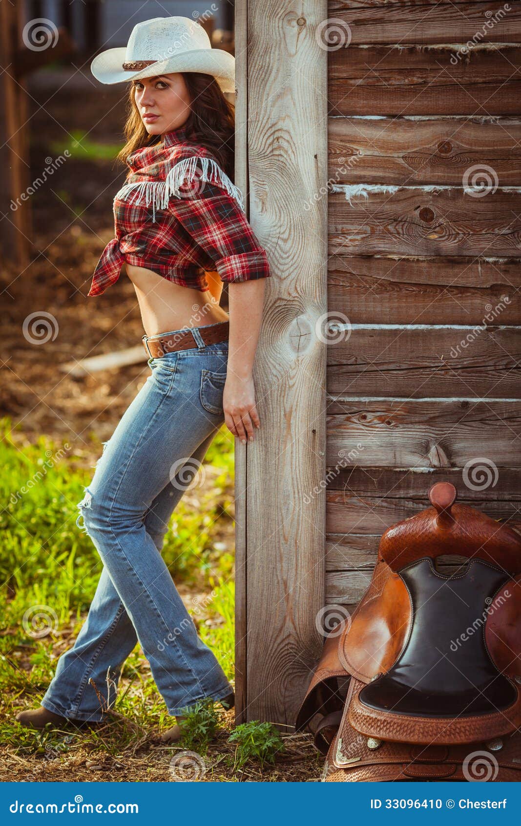 Cowgirl Model Posing on Farm Stock Photo - Image of country, hispanic ...