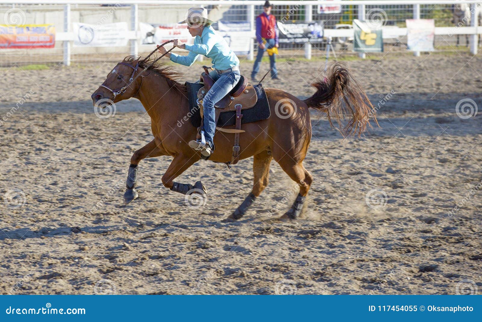 Cowgirls Competing In Barrel Riding Editorial Image Image Of Leaning