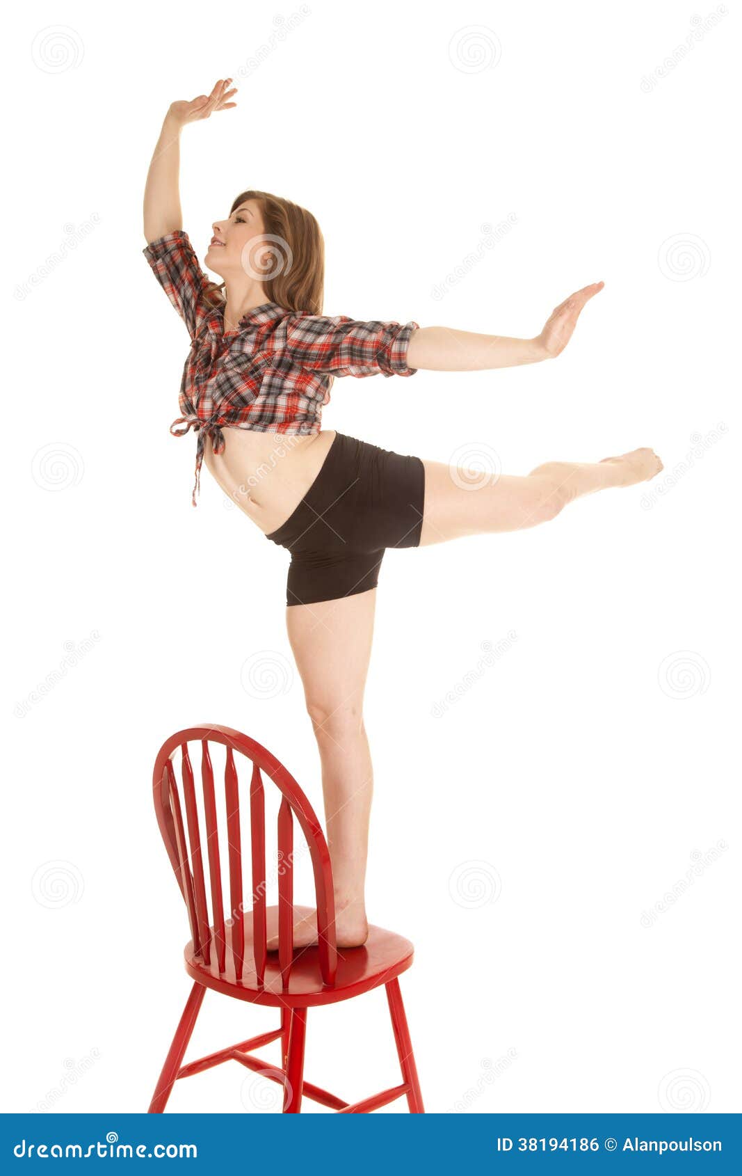 Cowgril Plaid Shirt Red Chair Stand On Stock Photo Image Of