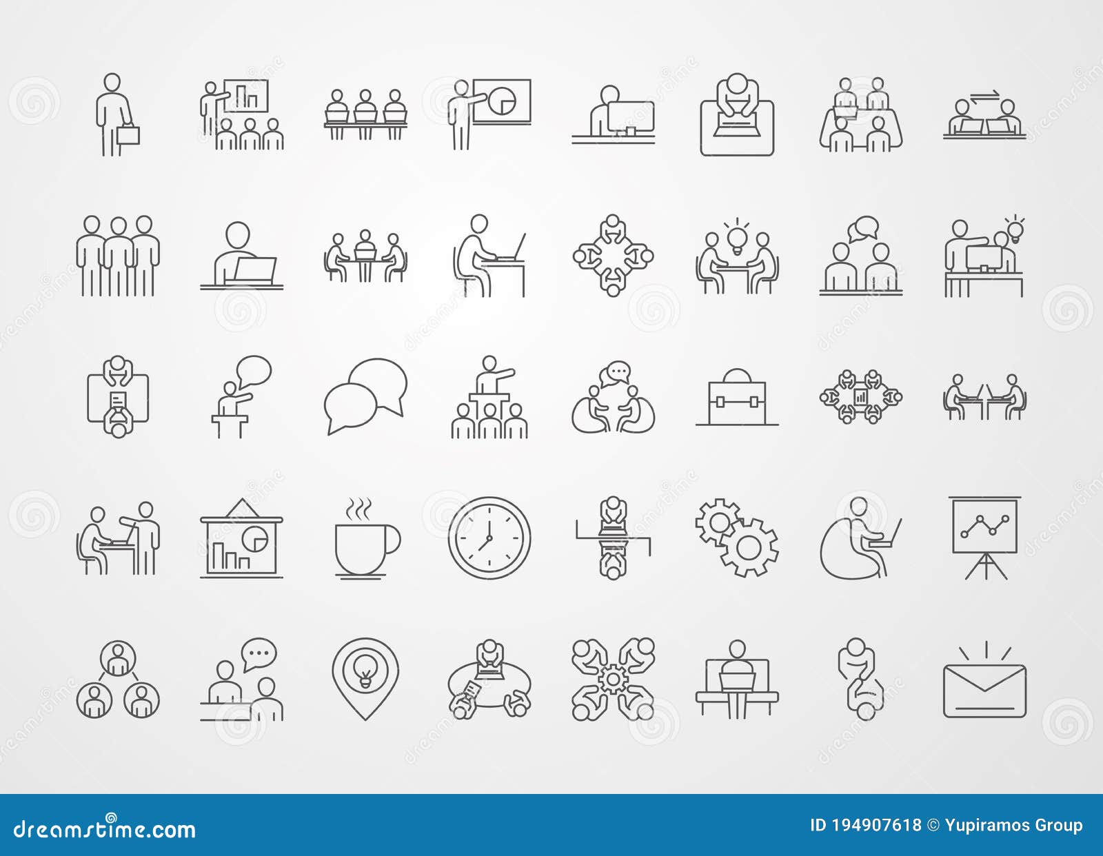 coworking office business workspace, line icons 