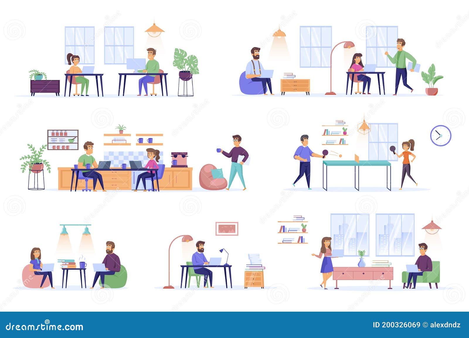 Download Coworking Space Bundle Of Flat Scenes Stock Vector Illustration Of Game Chair 200326069