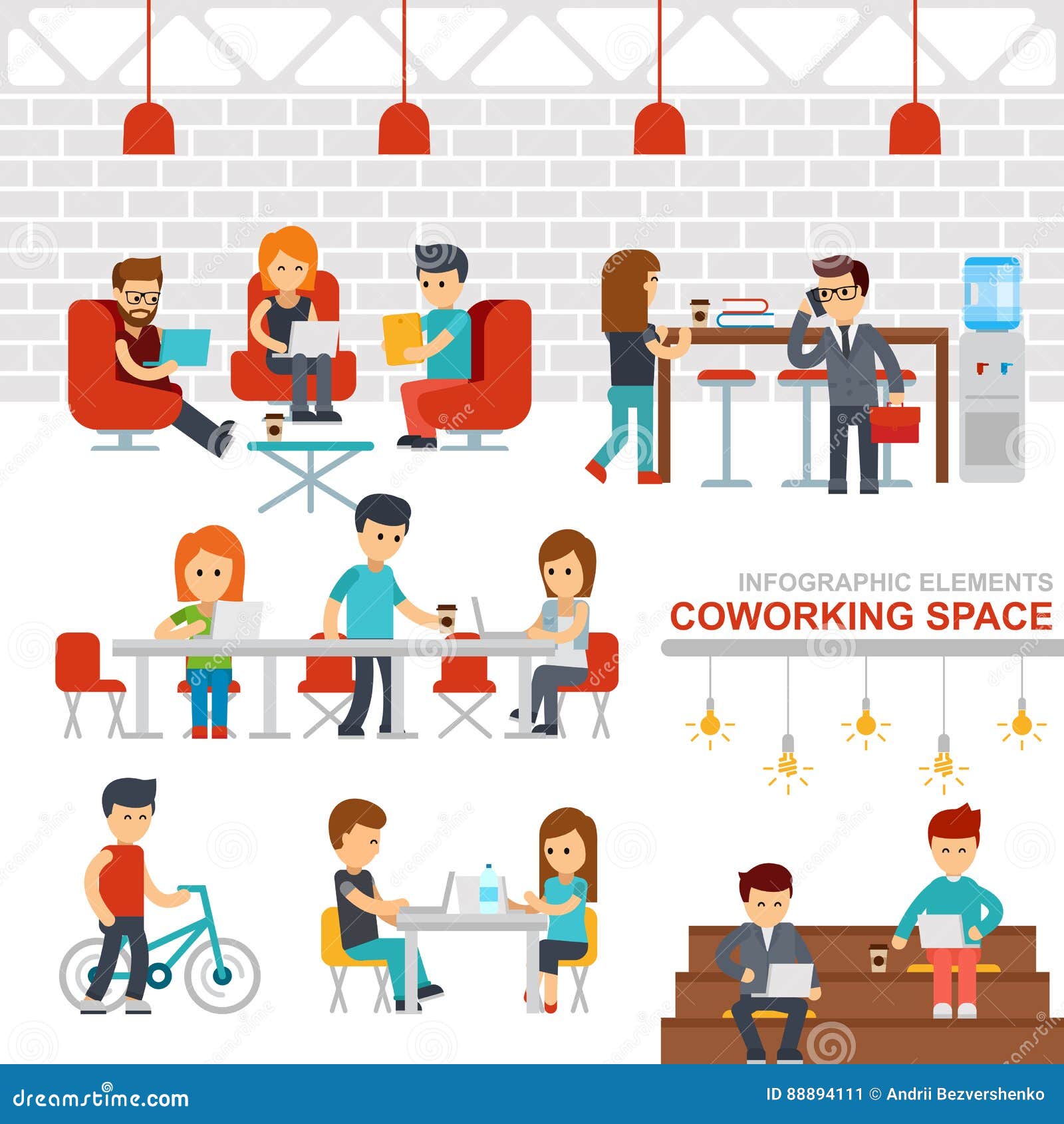 coworking space infographic s  flat  .