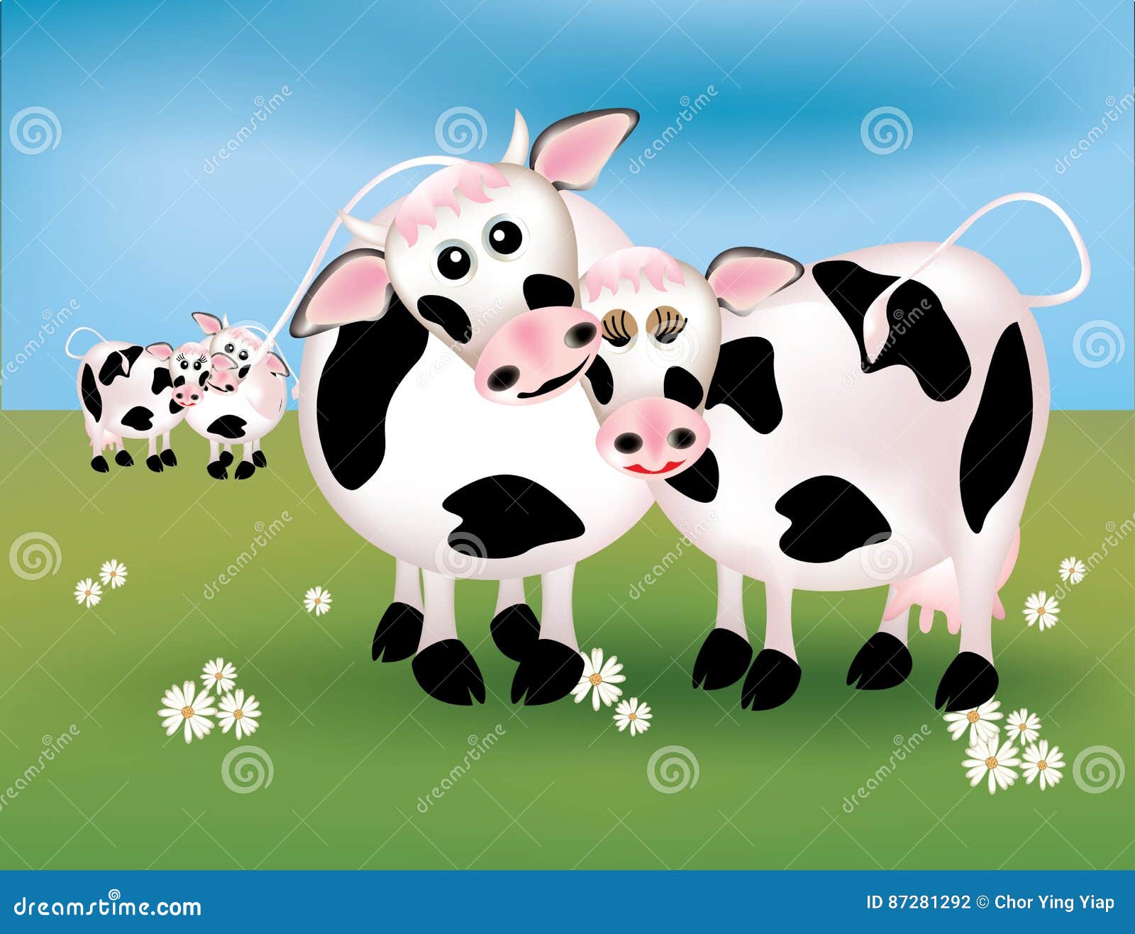 Cows in the meadow stock vector. Illustration of funny 87281292