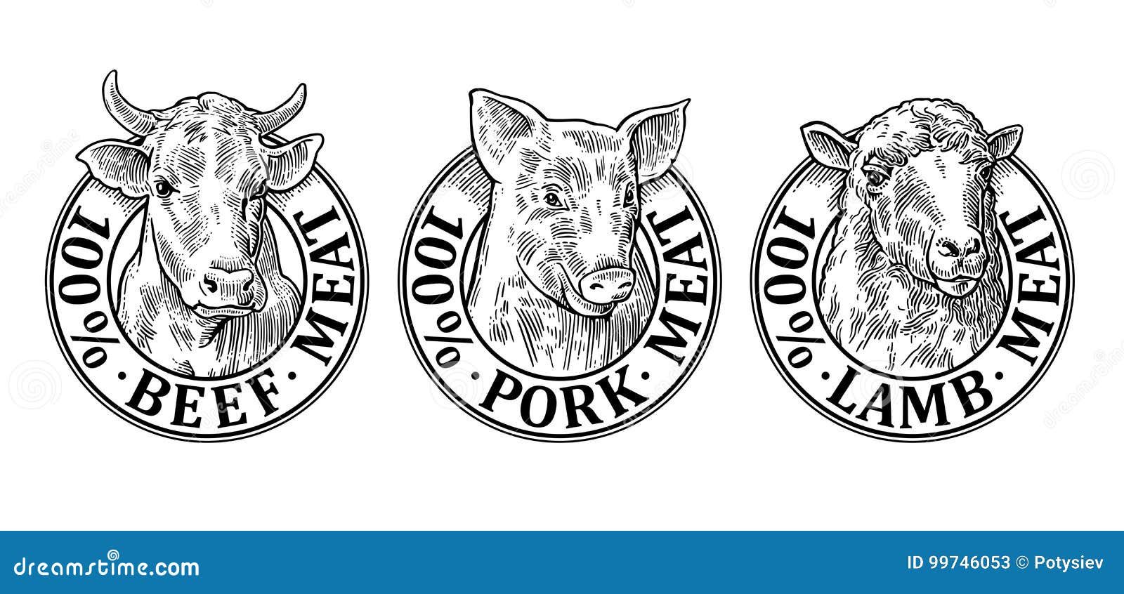 100 Percent Beef Pork Lamb Meat Lettering Stock Vector - Illustration of li...