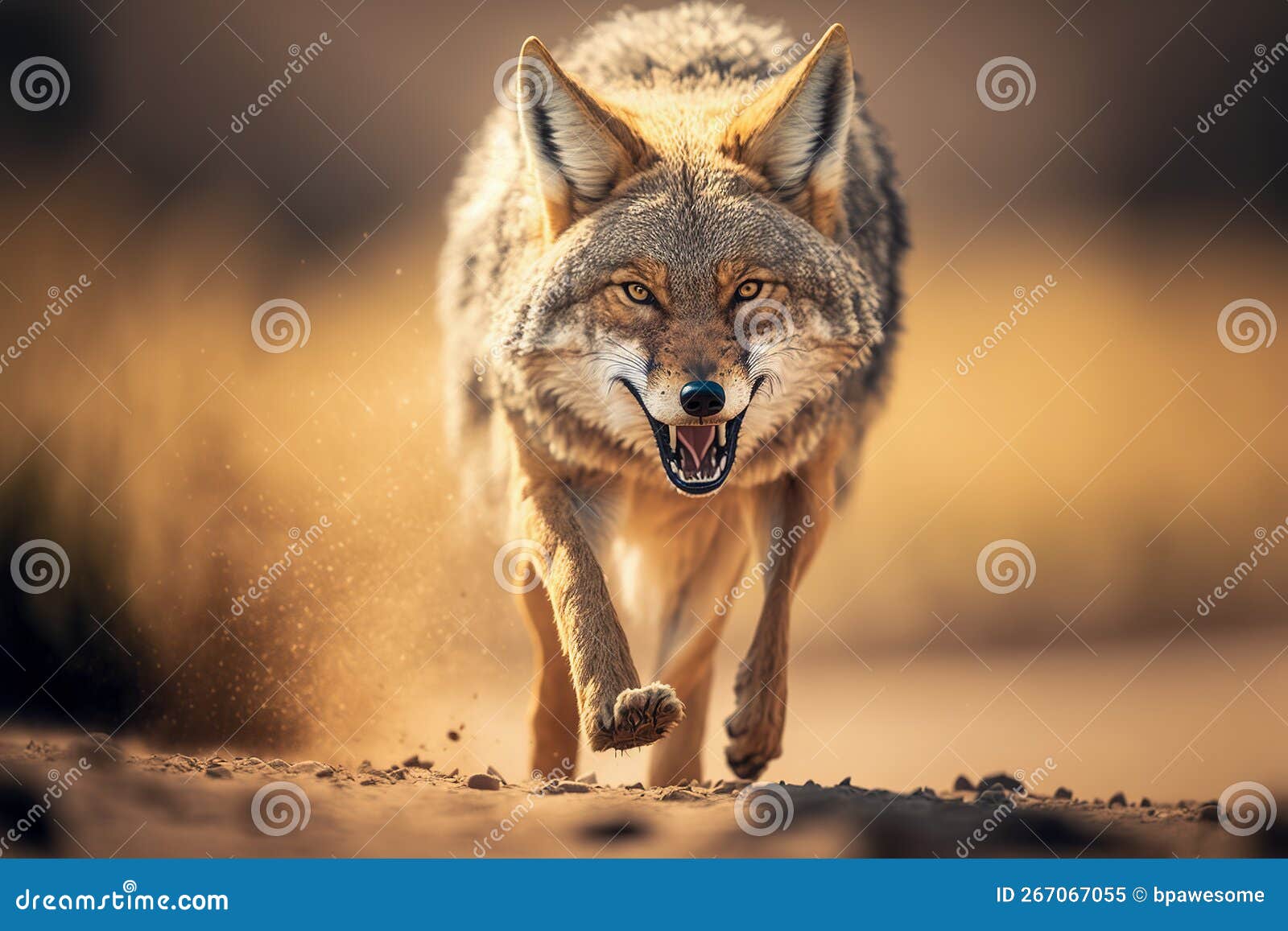 Coyote, Running, Hunting and Attacking, Predator, Generative AI Stock