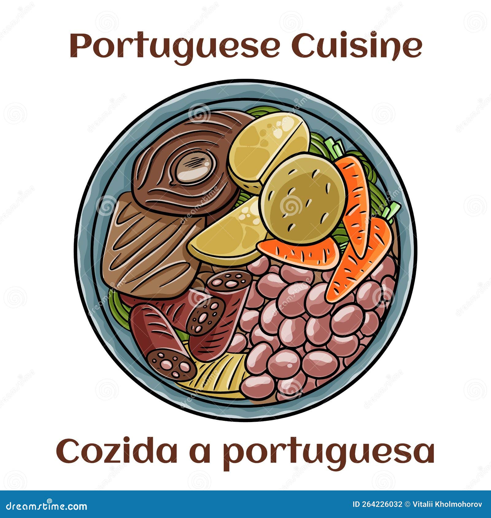 cozido a portuguesa - traditional portuguese dish with pork, beef, chicken, potatoes, beans, carrots and cabbage
