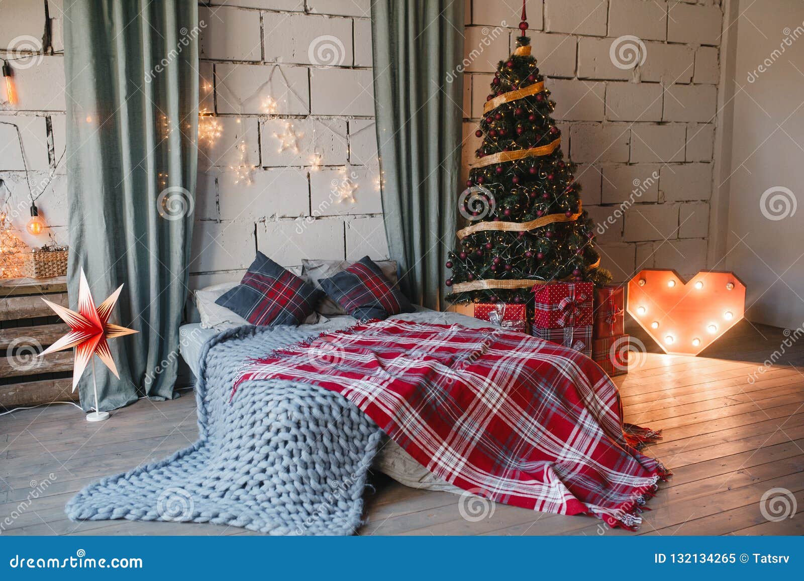 Coziness, Comfort, Interior and Holidays Concept - Cozy White Loft