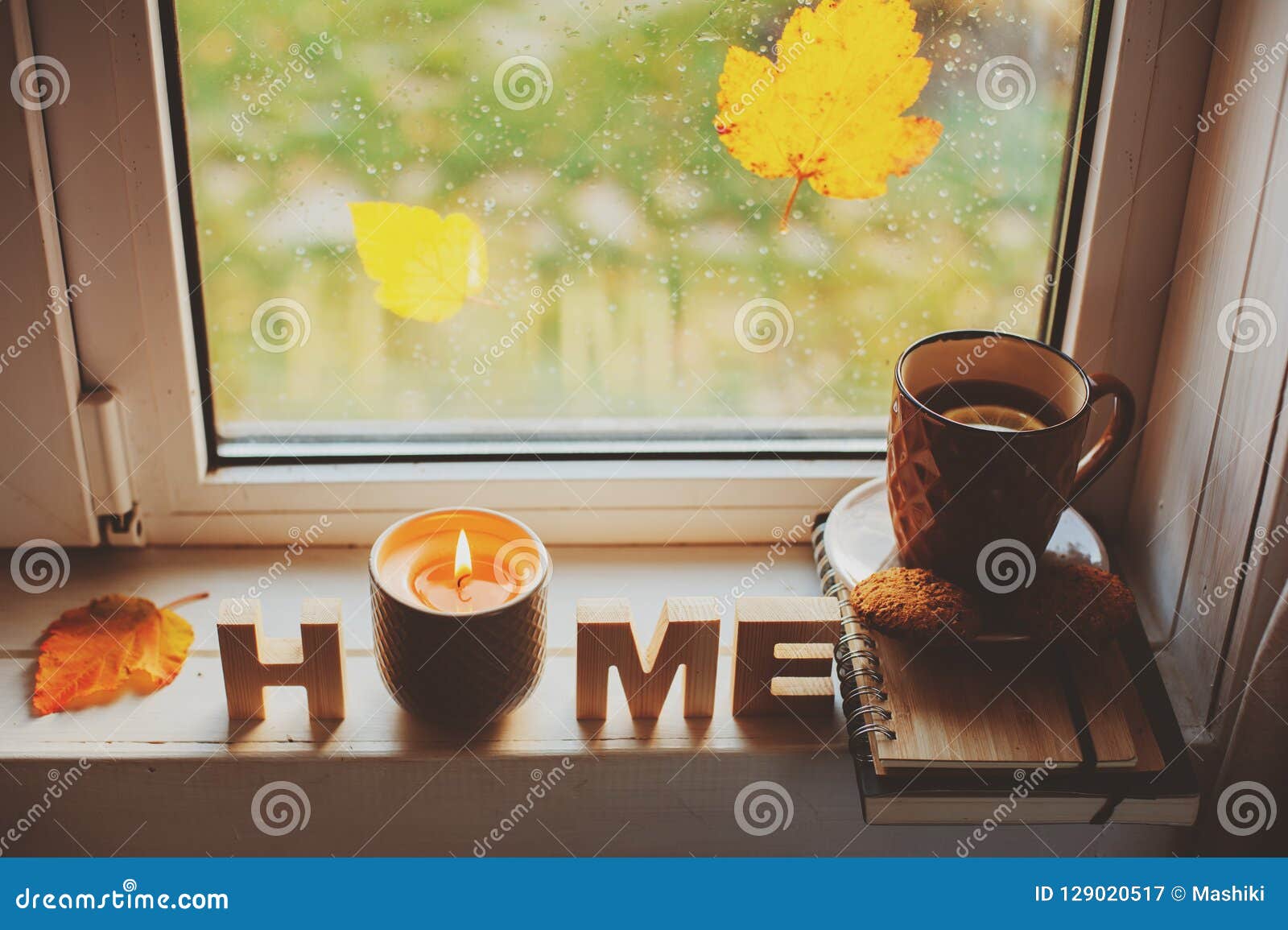 Premium Photo  Hot tea and a thermos on the table in the fall
