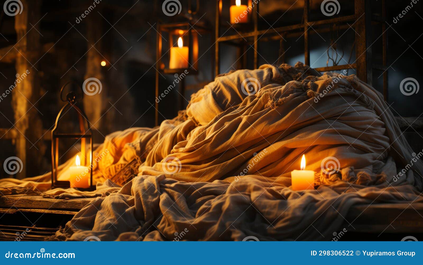 Cozy Bedroom, Candlelight Illuminates, Creating a Tranquil Atmosphere