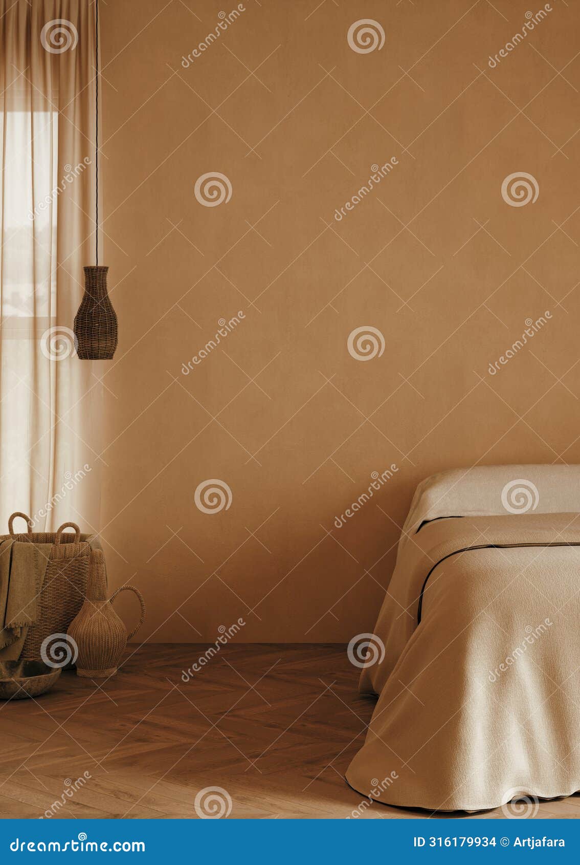 cozy beige japandi bedroom interior