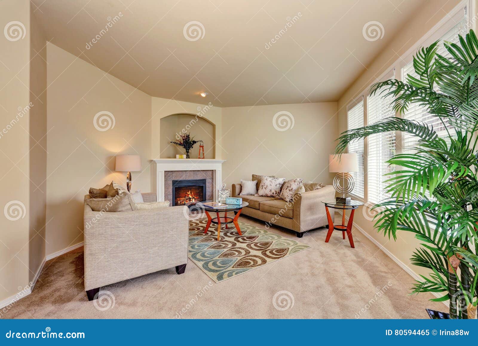 Cozy Beige Living Room Interior Design Stock Image - Image Of Floor, Lamp:  80594465