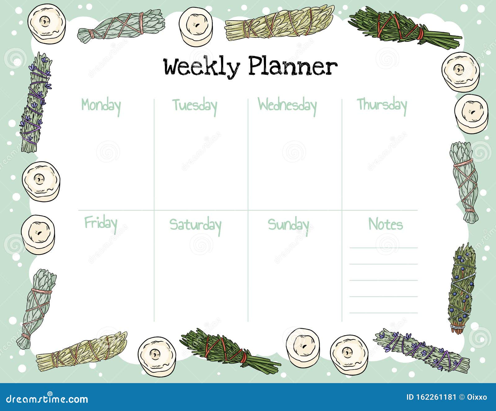 Cozy Boho Weekplanner En Om Een Lijst Te Met Vlekstokken En Versiering Sjabloon Voor Agenda, Planners, Controlelijsten Vector - Illustration of magisch: 162261181