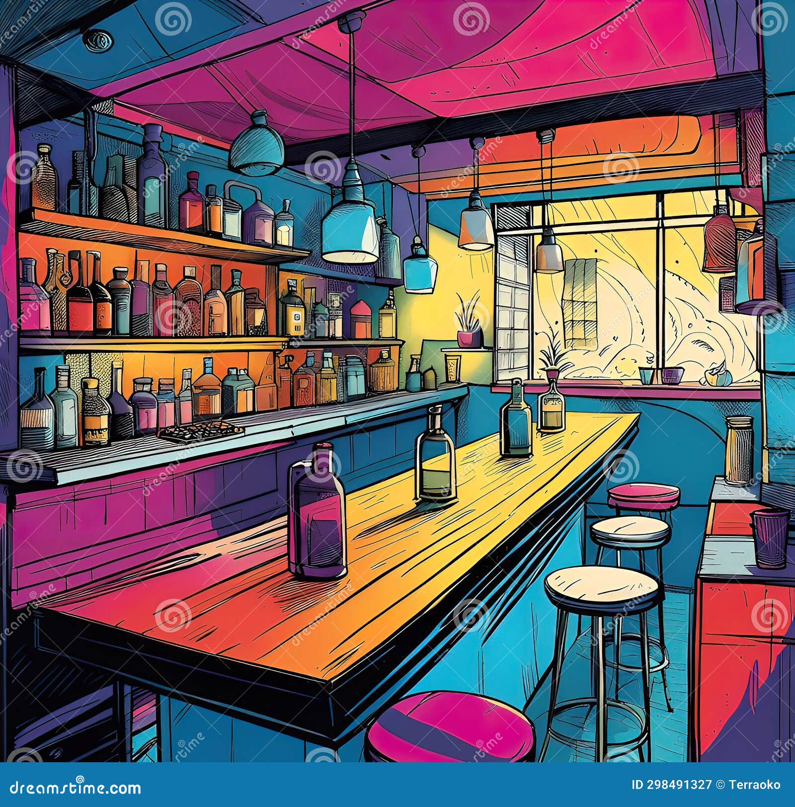 Cozy Cafe Bar for Relaxation, Vector Stretch Illustration for