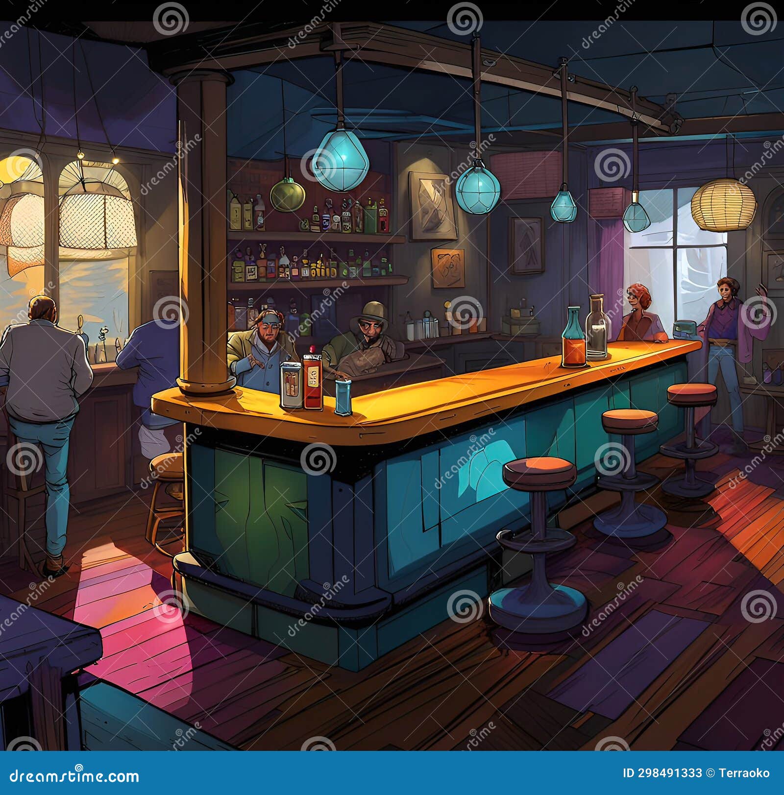 Cozy Cafe Bar for Relaxation, Vector Stretch Illustration for