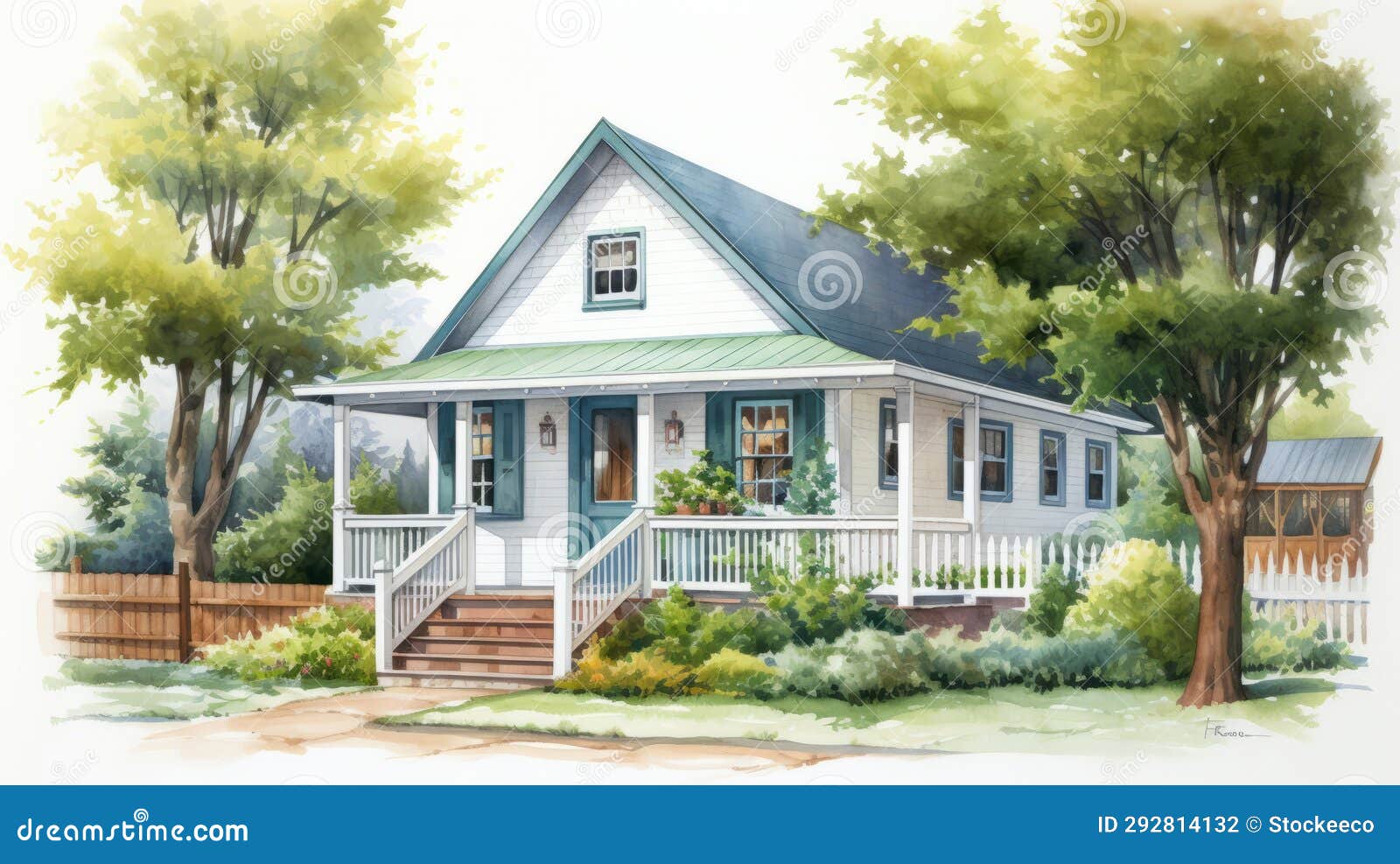 captivating watercolor of a small house with front porch