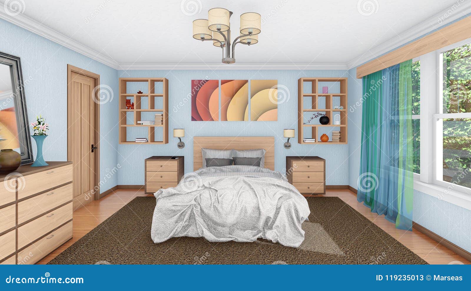 Cozy Modern Bedroom Interior Design 3d Stock Illustration