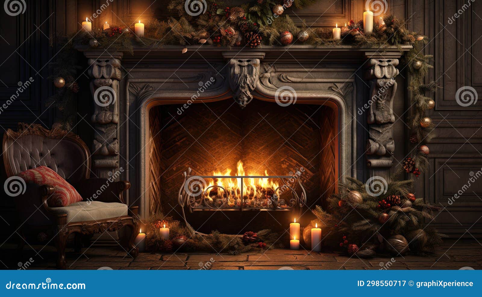 Cozy Fireplace Christmas Scene Stock Illustration Illustration of