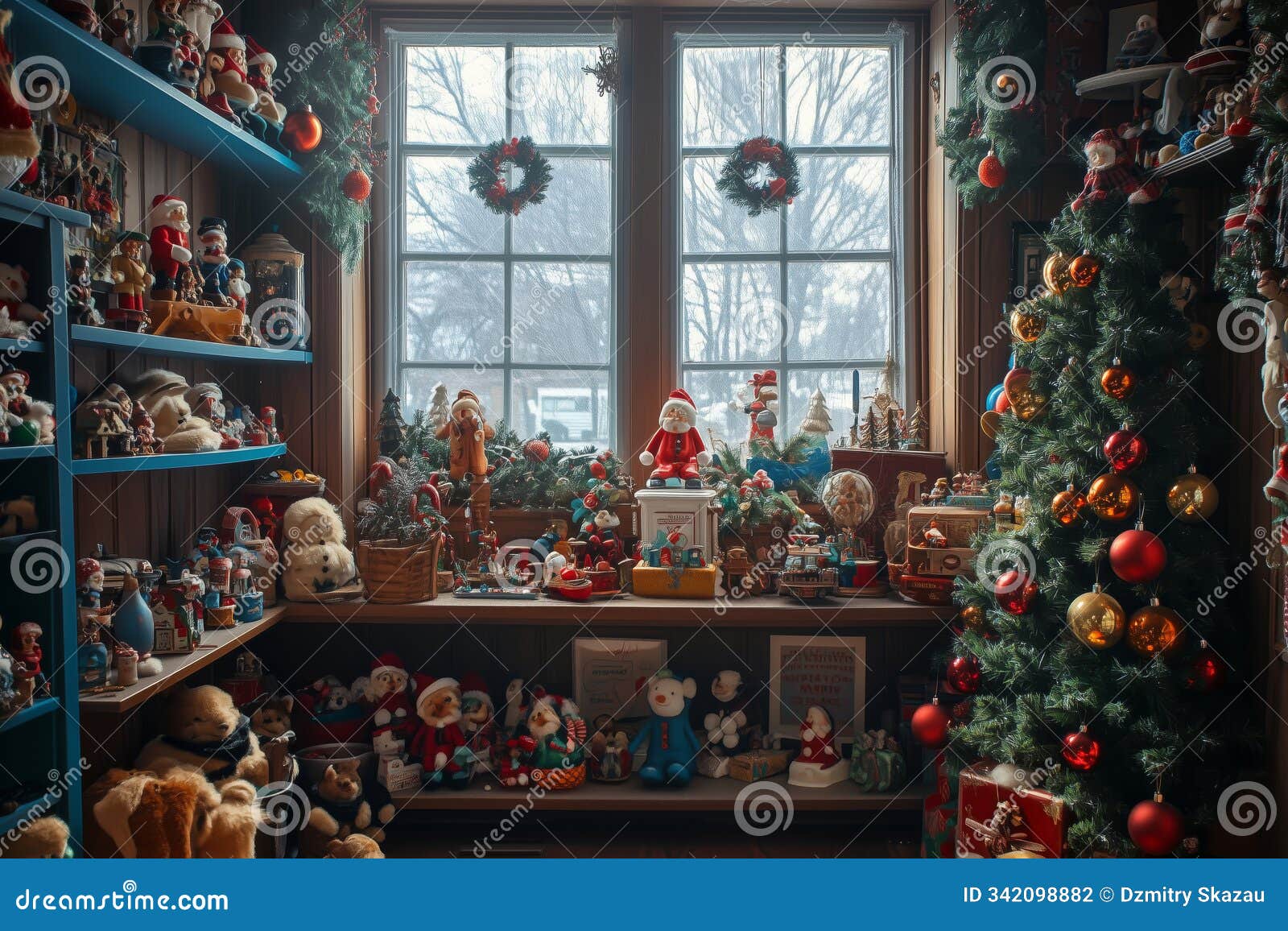 a cozy holiday corner filled with retro decor and cheerful collectibles