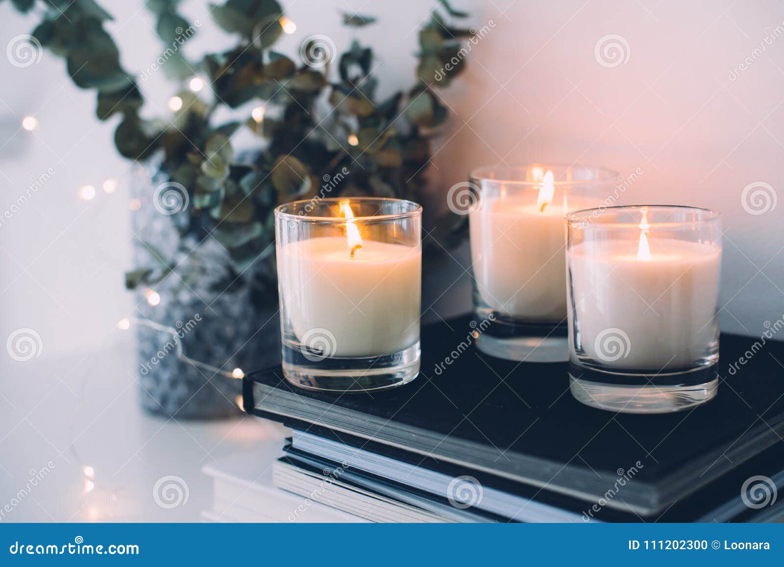 cozy home interior decor, burning candles