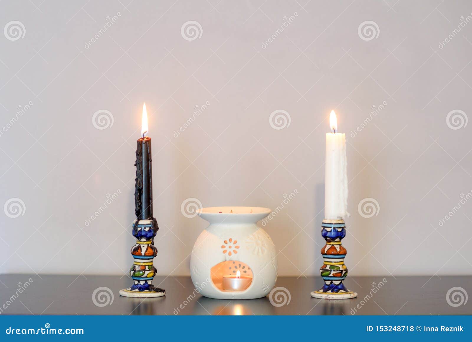 Cozy Home Interior Decor Burning Candles Stock Photo