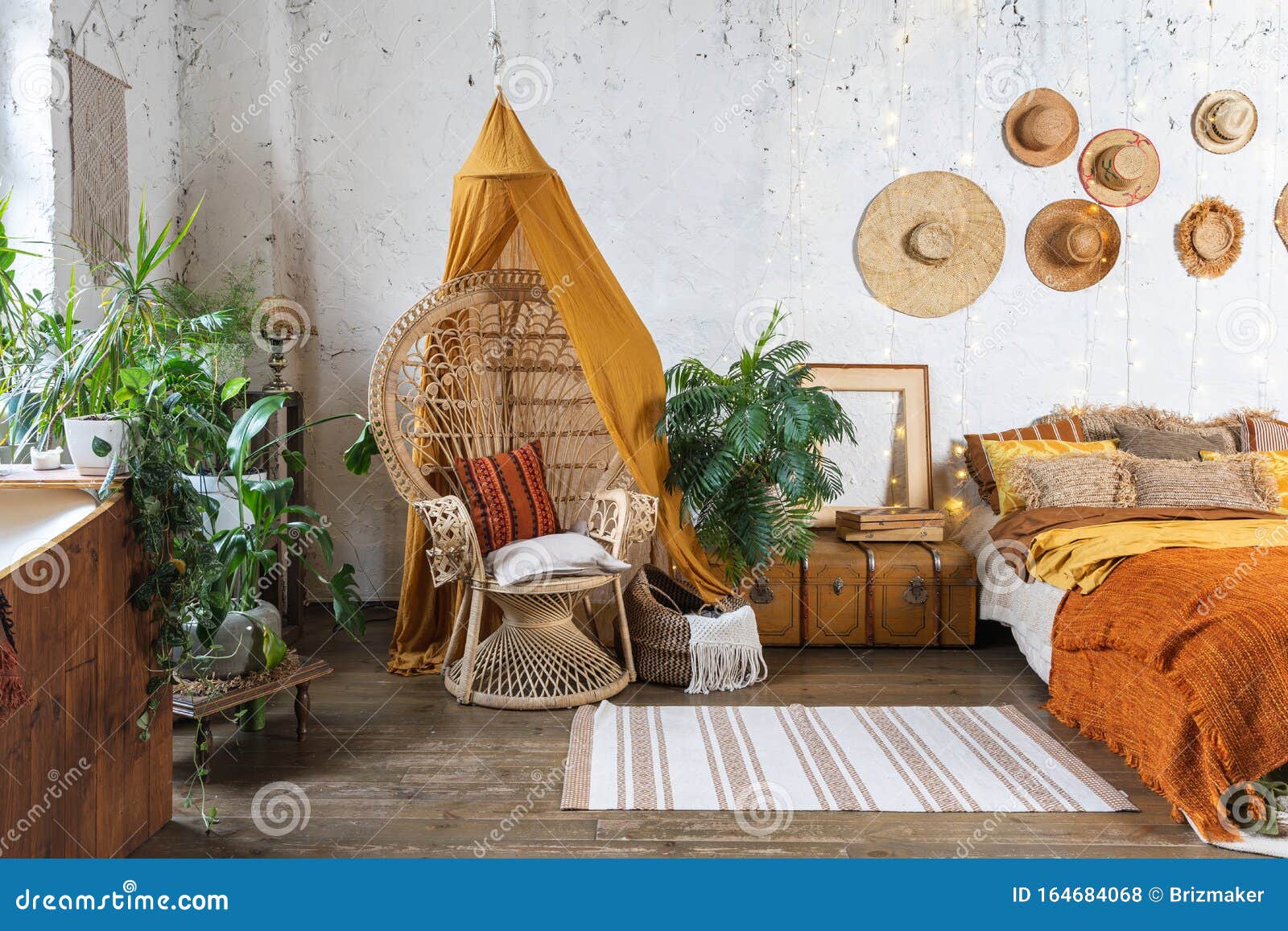 Cozy House with Room in Boho Style Interior Stock Photo - chair, interior: 164684068