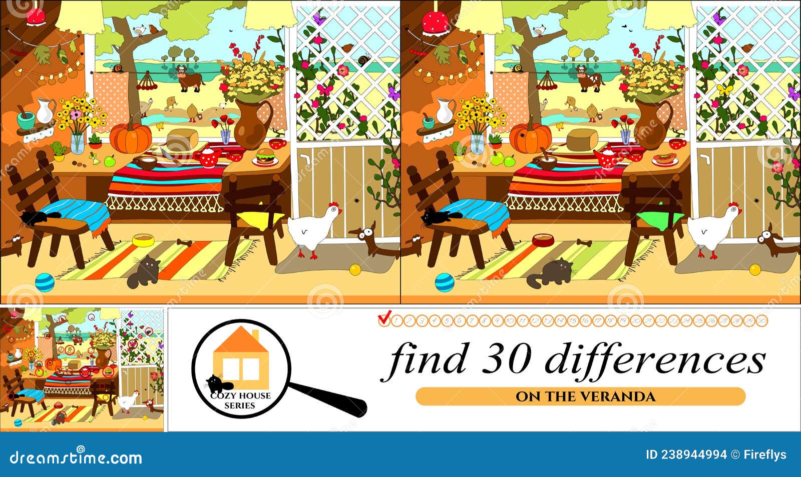 Cozy House Series. Find Differences. Stock Vector Illustration of