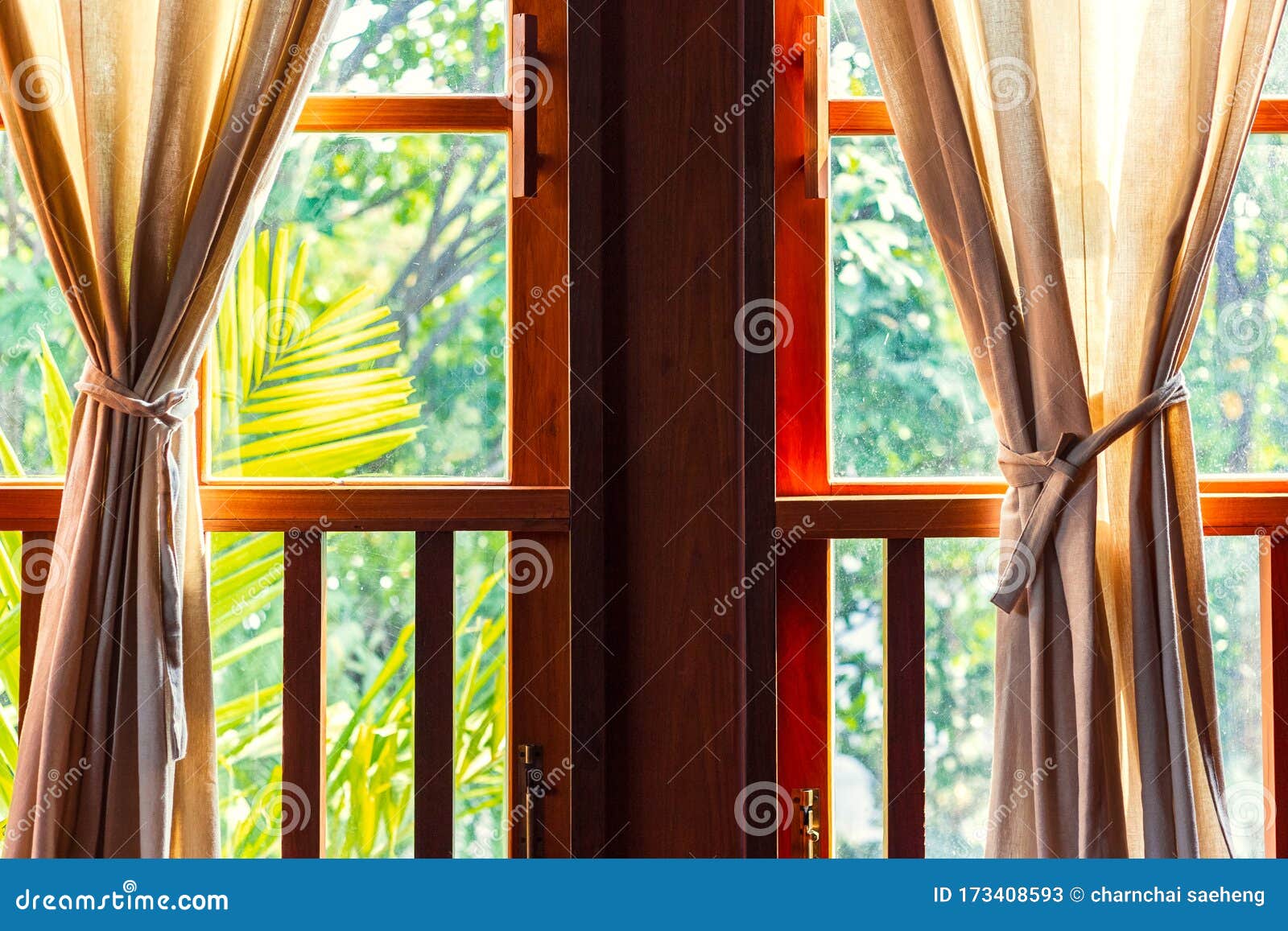 Cozy Interior of the Home Living Room Window with Curtains Stock Image