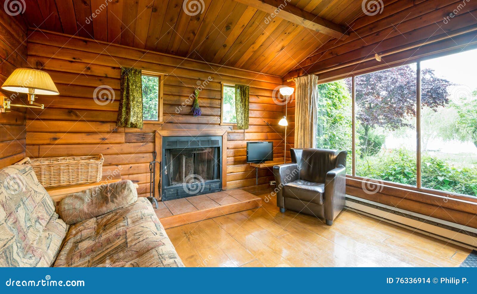 cozy interior of a rustic log cabin