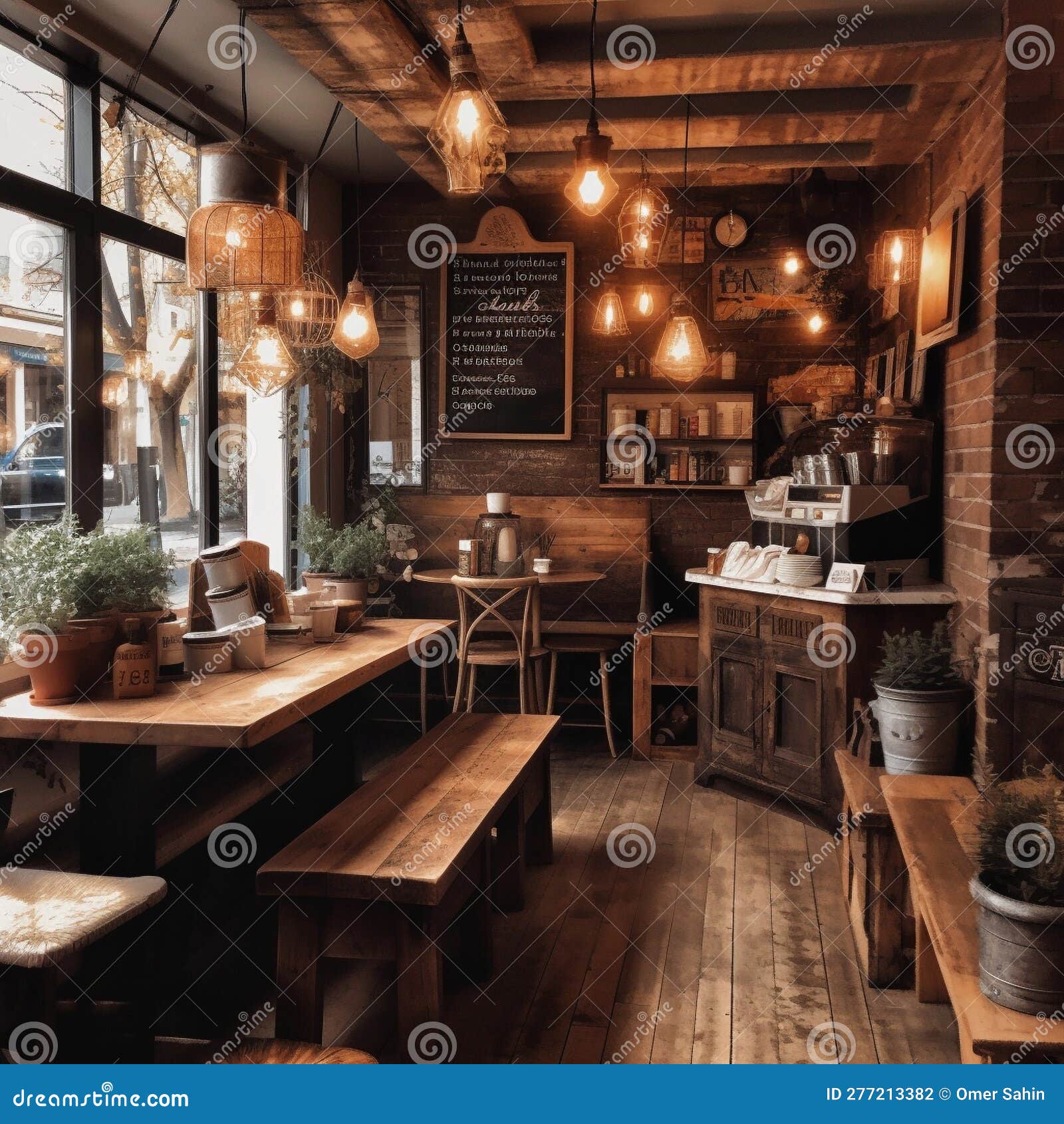 Cozy and Inviting Coffee Shop with Rustic Decor and Warm Lighting Stock  Photo - Image of create, provide: 277213382