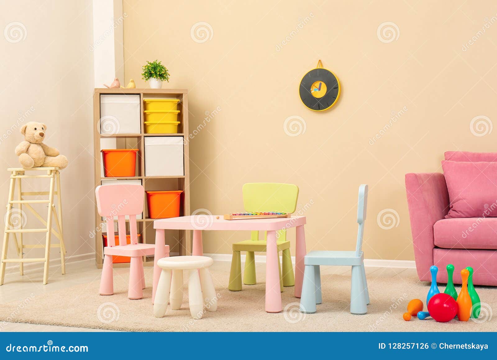 Cozy Kids Room Interior with Table, Sofa Stock Photo Image of care