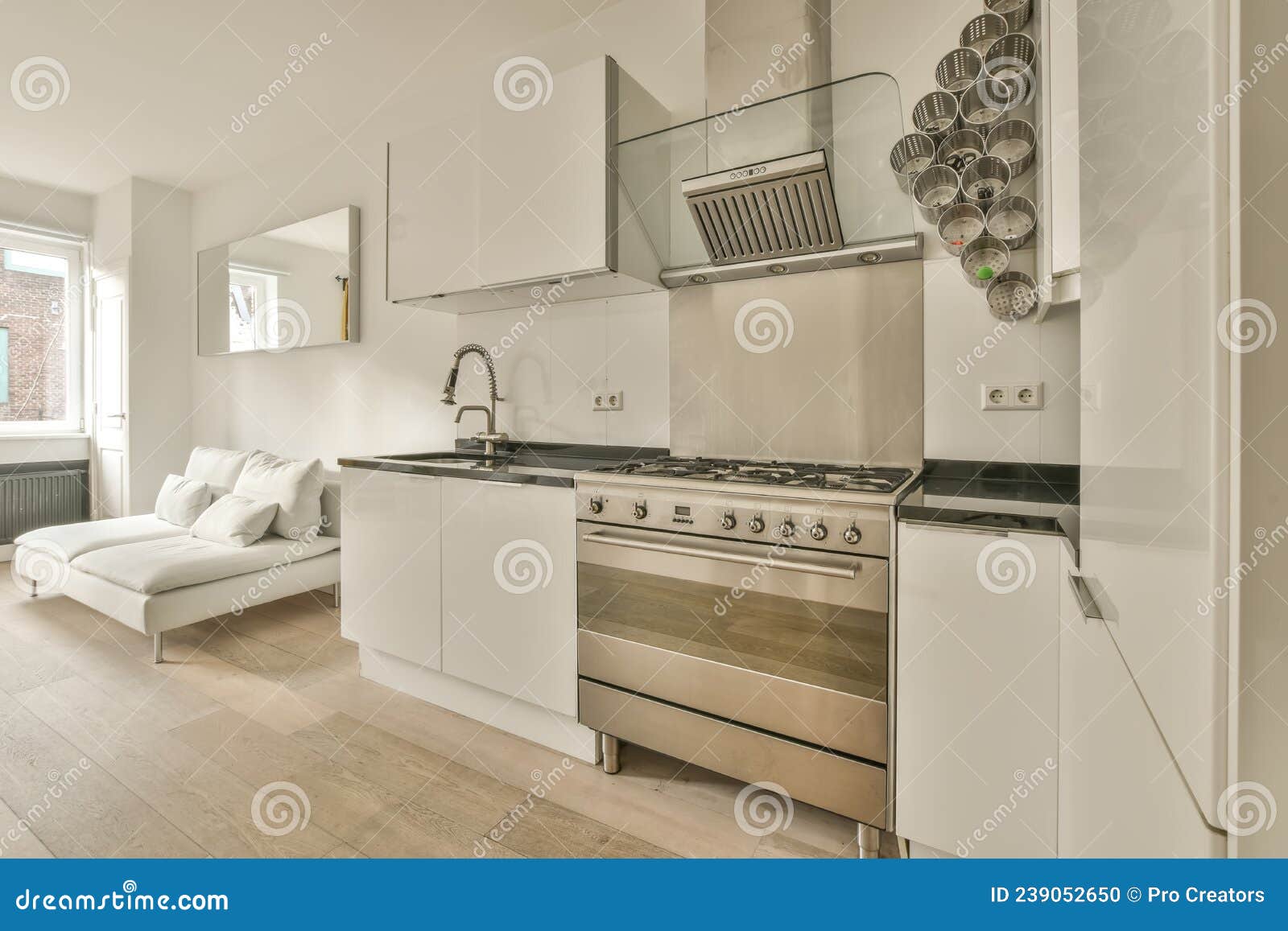 Cozy kitchen zone stock photo. Image of design, sink 239052650