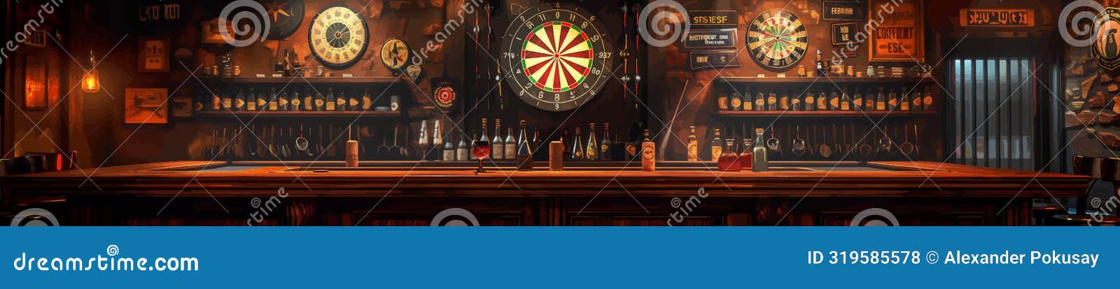 cozy pub interior with dartboards and bar 