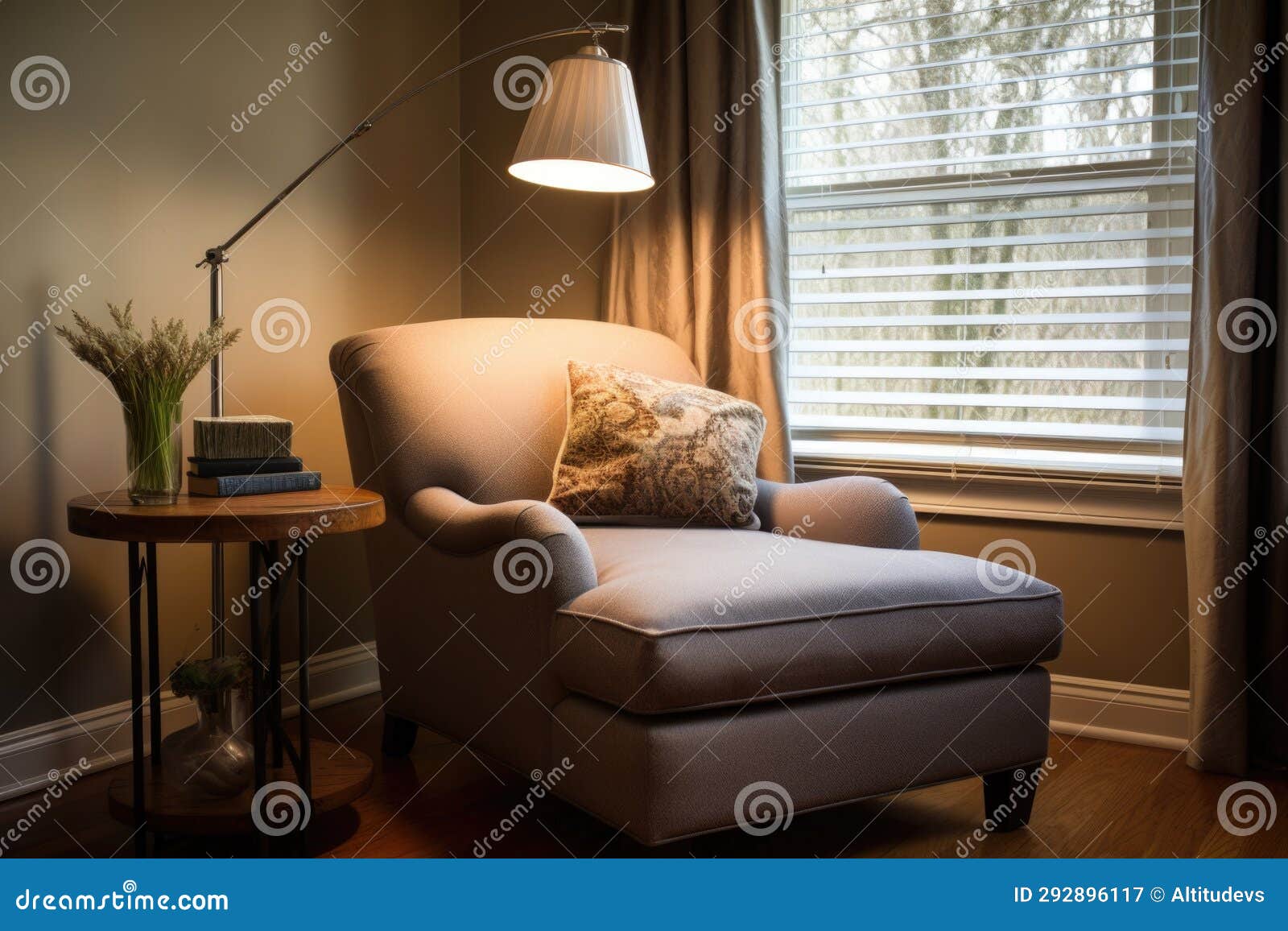 A Cozy Reading Nook with a Chaise Lounge and Floor Lamp Stock Image