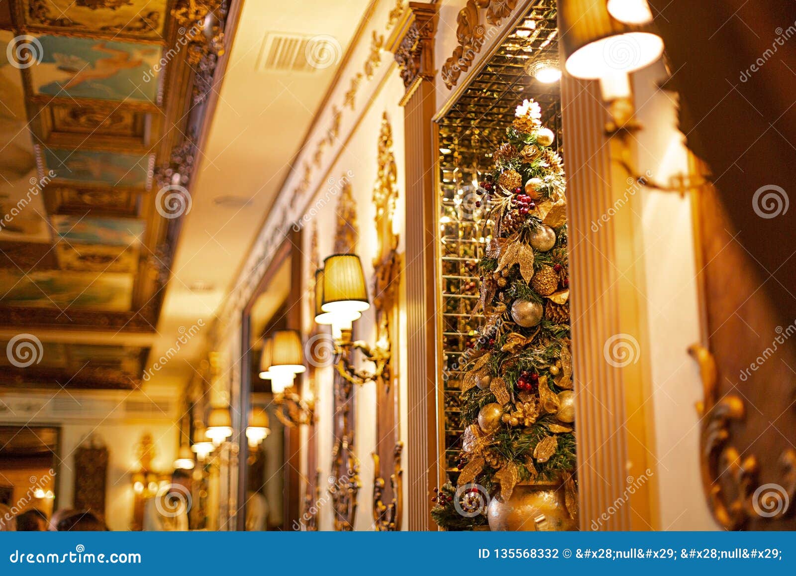 Cozy Restaurant Interior In Golden Color Stock Photo Image