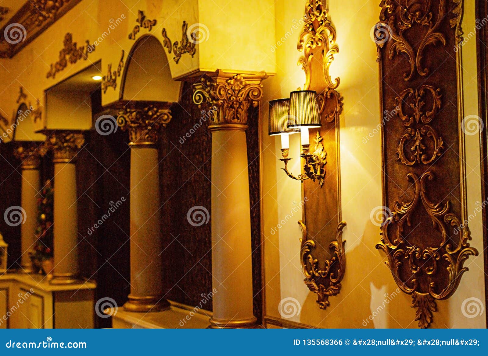 Cozy Restaurant Interior In Golden Color Stock Photo Image