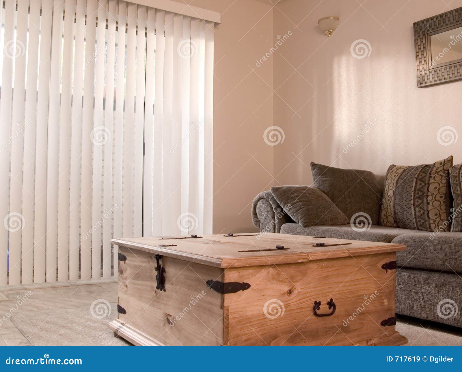 cozy room with vertical blinds