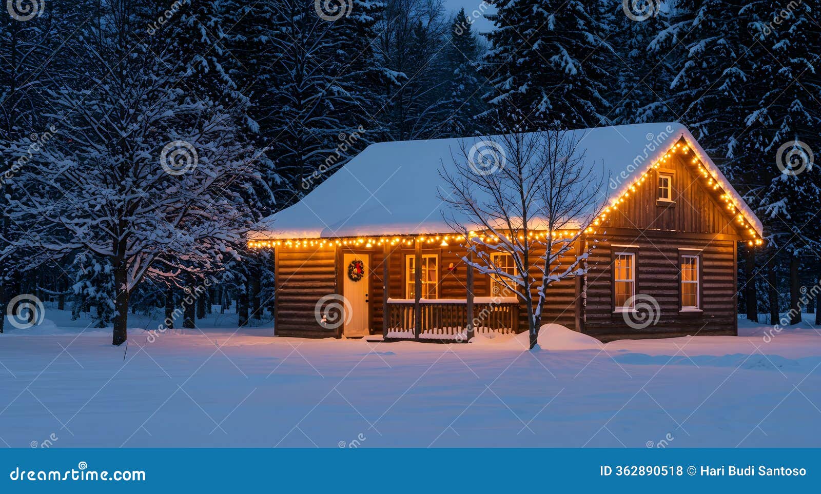 cozy snow-covered house with christmas lights