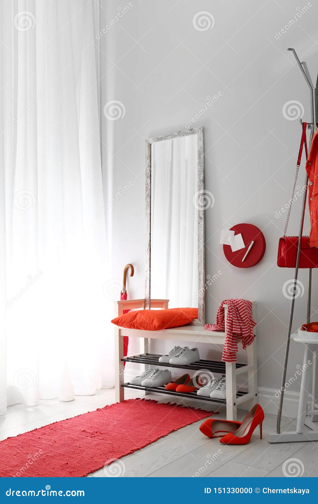 Cozy Stylish Hallway Interior With Shoe Rack And Mirror