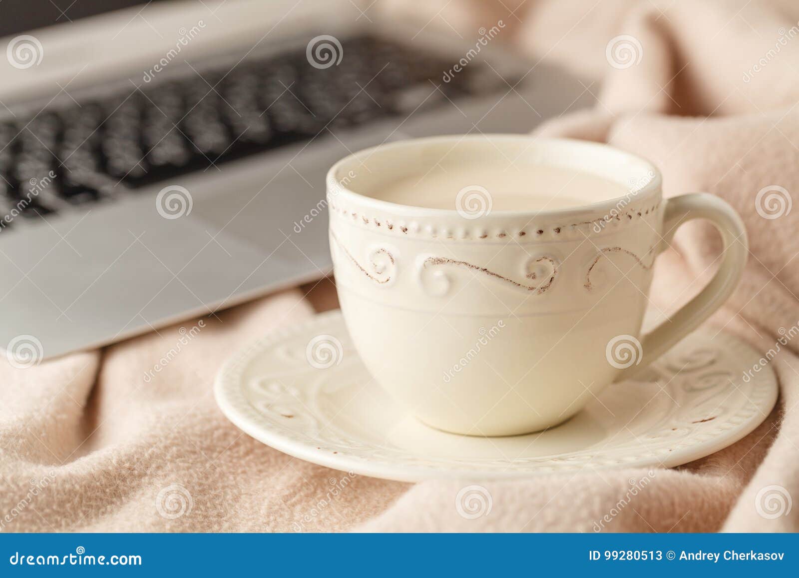Cozy Teadrinking Tea with Milk and a Warm Blanket Stock Image Image