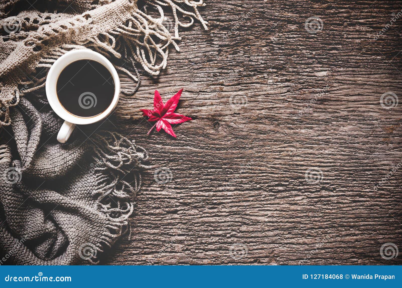 cozy winter background, cup of hot coffee