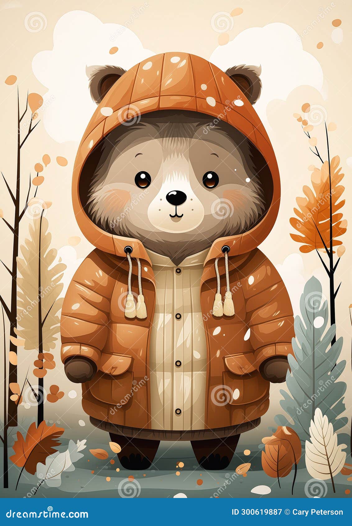 cozy in the woods: a charming cartoon bear braving the chilly oc