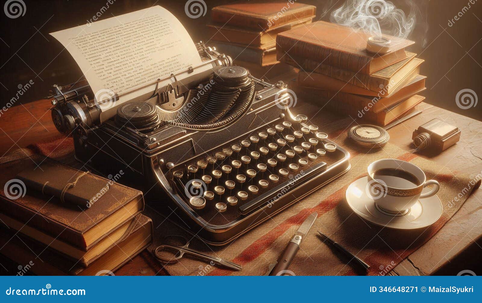 a cozy workspace scene with a vintage touch, highlighting intricate details in 8k.