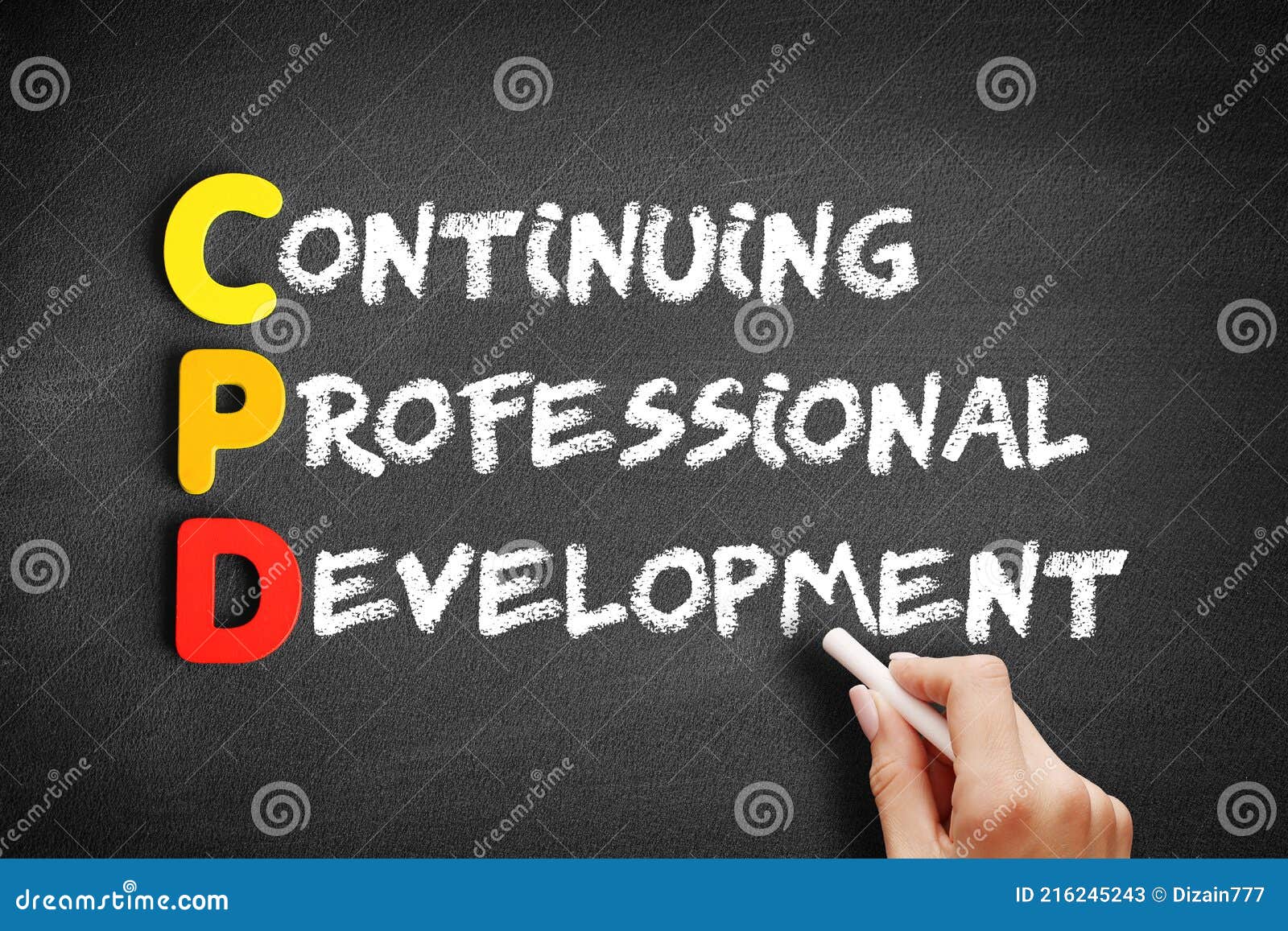 cpd - continuing professional development acronym, business concept on blackboard