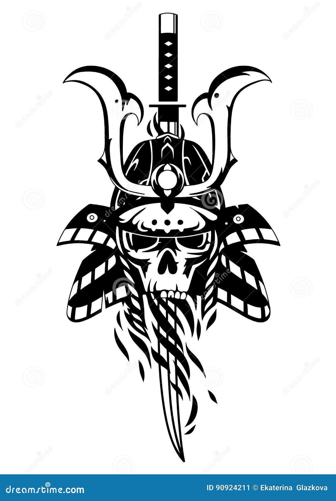 algo Por qué no liebre Cráneo En El Casco Del Samurai Ilustración del Vector - Ilustración de  humo, diablo: 90924211