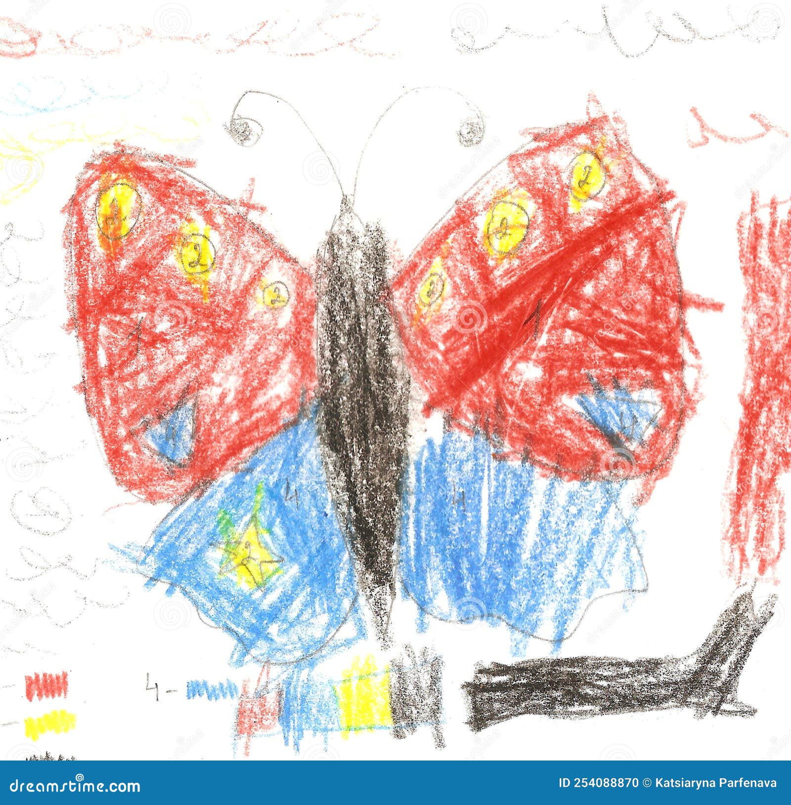 Créativité Des Enfants Sur Papier. Dessin Au Crayon Papillon Enfant  Créativité Illustration Stock - Illustration du coloré, retrait: 254088870