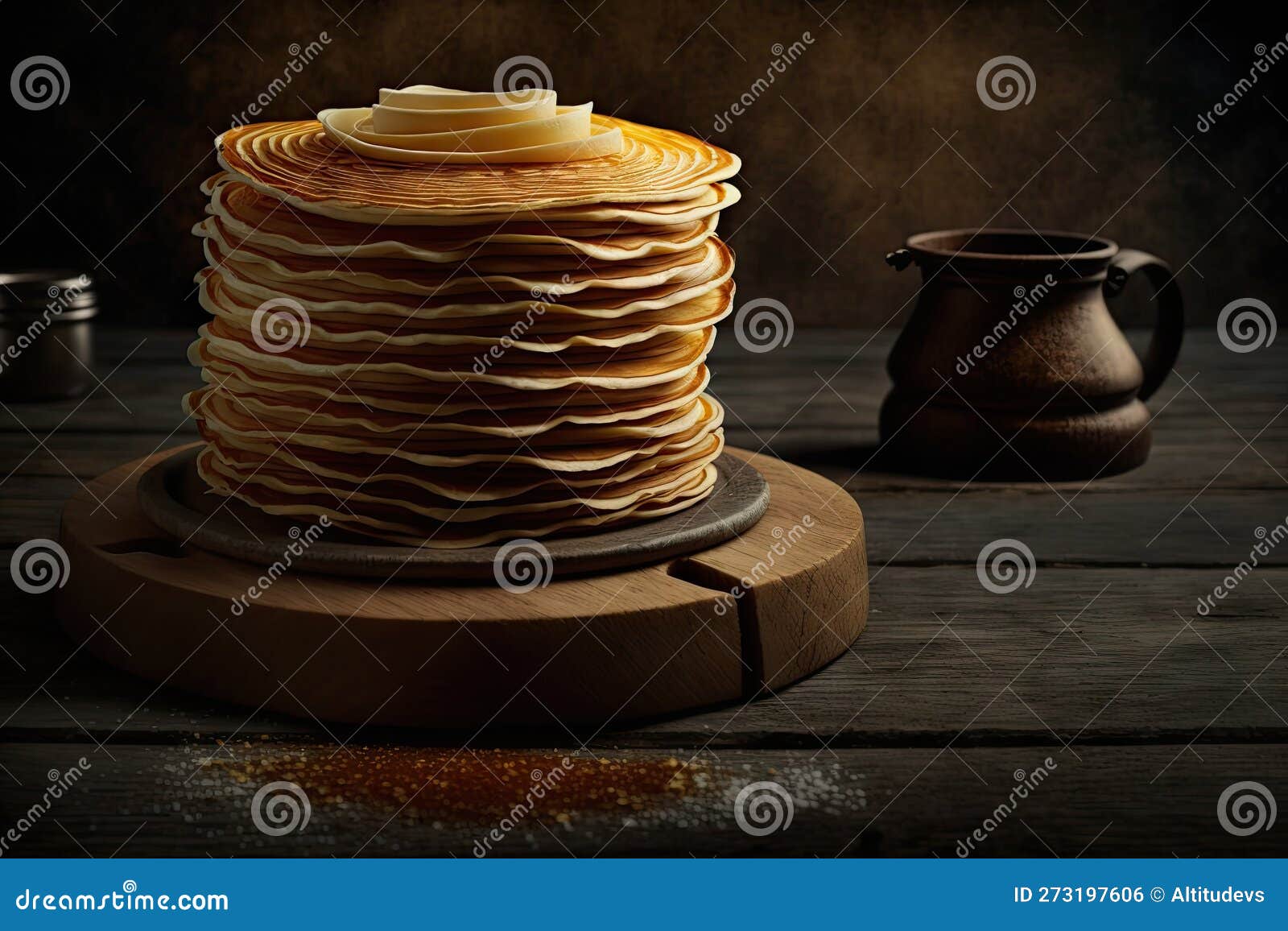 Crêpes Rondes Pour Dessert Sucré En Pile Sur Planche En Bois Illustration  Stock - Illustration du doux, dessert: 273197606