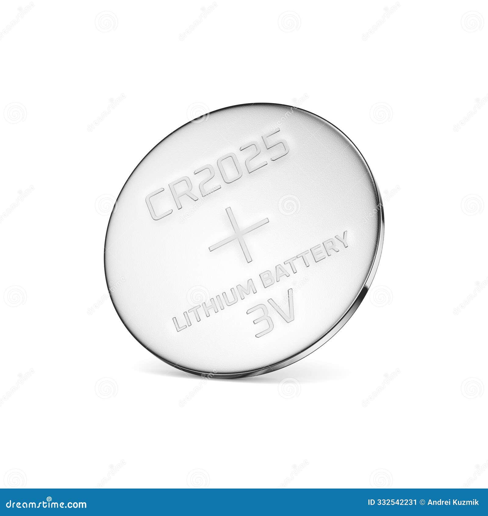 cr2025 lithium battery showcasing its voltage and type,  on white. 3d rendering