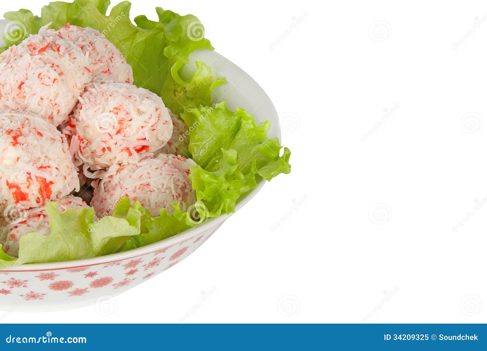 Crab balls with salad leaf stock image. Image of salad 34209325