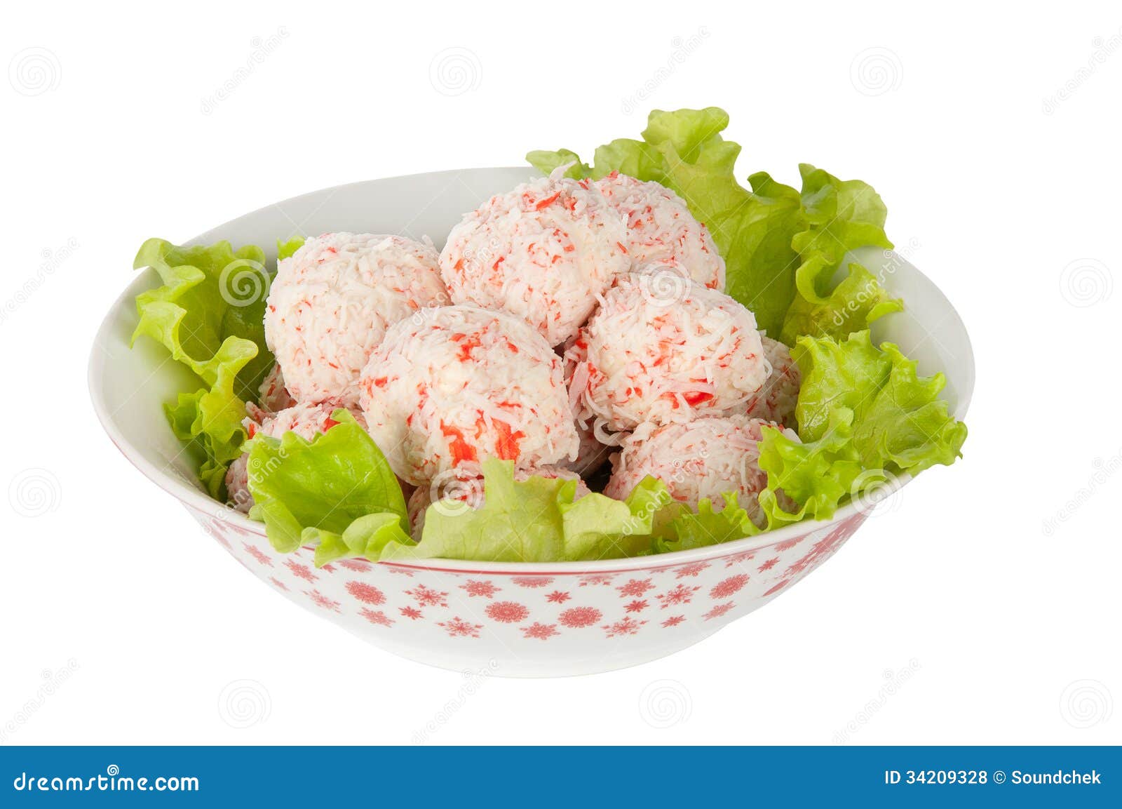 Crab balls with salad leaf stock photo. Image of salad 34209328