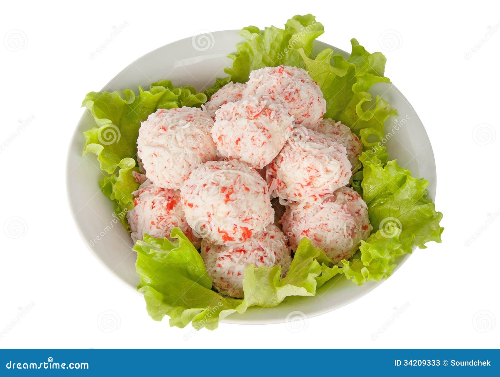 Crab balls with salad leaf stock image. Image of leaf 34209333